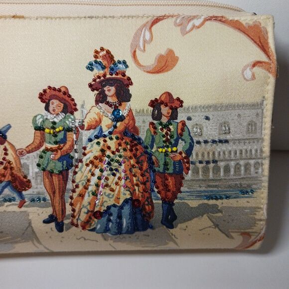 Masquerade Tapestry Beaded Purse Clutch Figure Art Italy - Picture 10 of 10